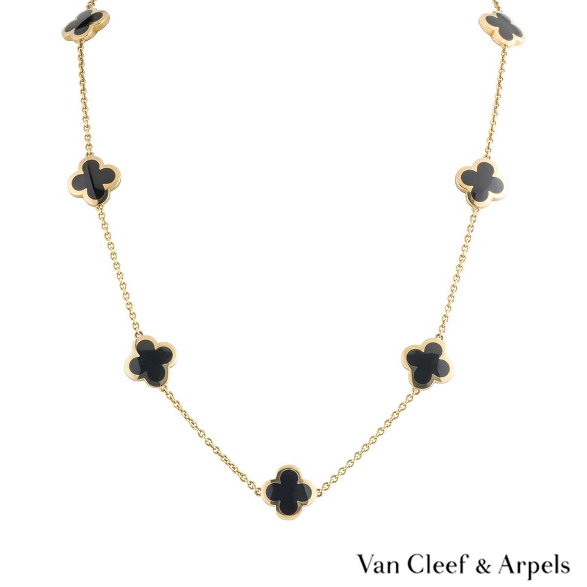 Van Cleef & Arpels Yellow Gold and Onyx Pure Alhambra Necklace | Rich ...